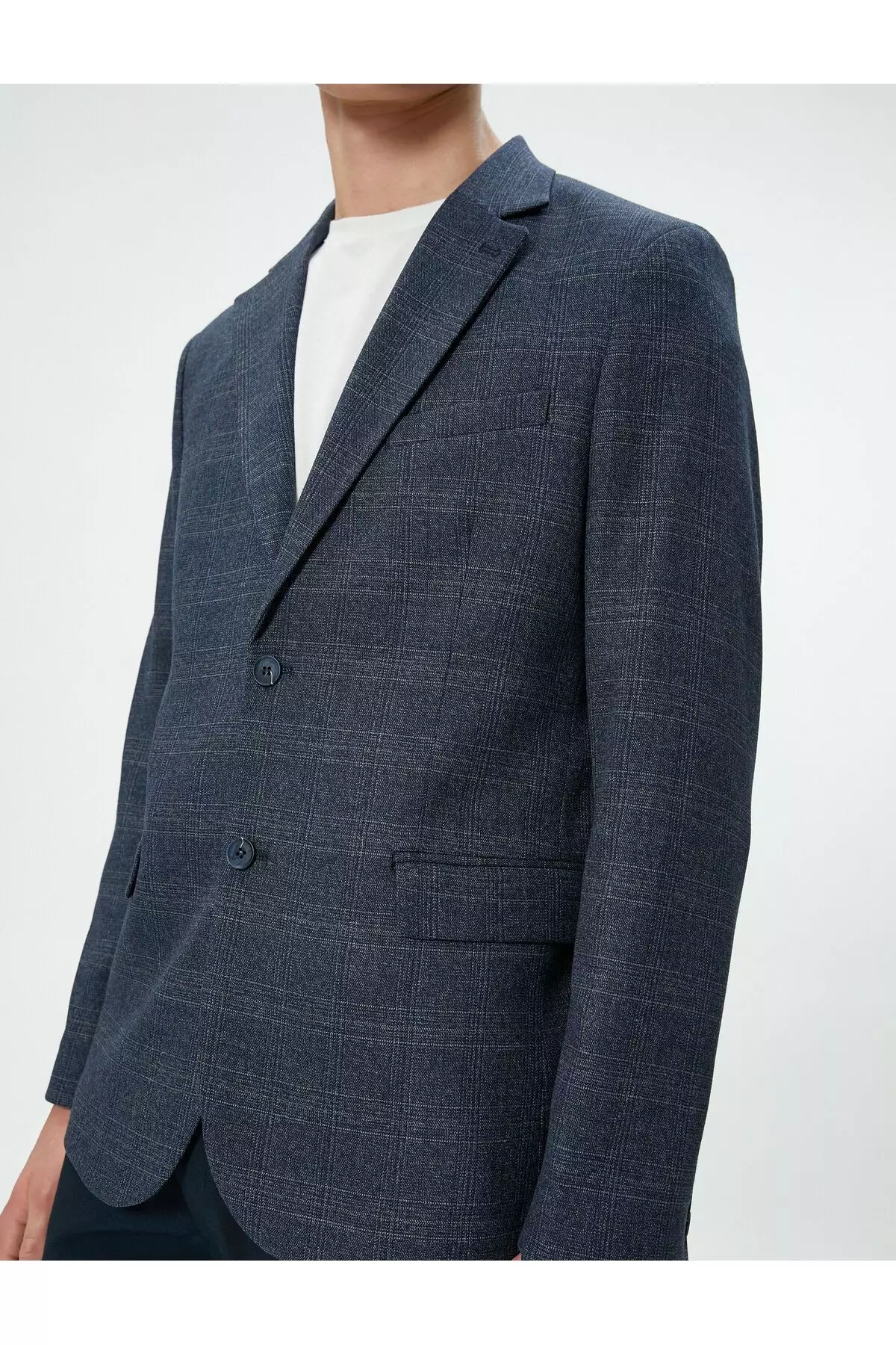 Blazer Jacket Plaid Slim Fit Buttoned Double Pocket Detail Mono Collar