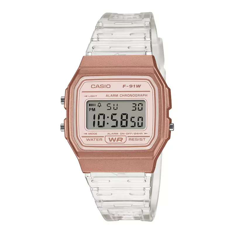 Jam Tangan Wanita Casio General F-91WS-7A3JF Rose Gold Digital Dial Transparency Rubber Band (JDM)