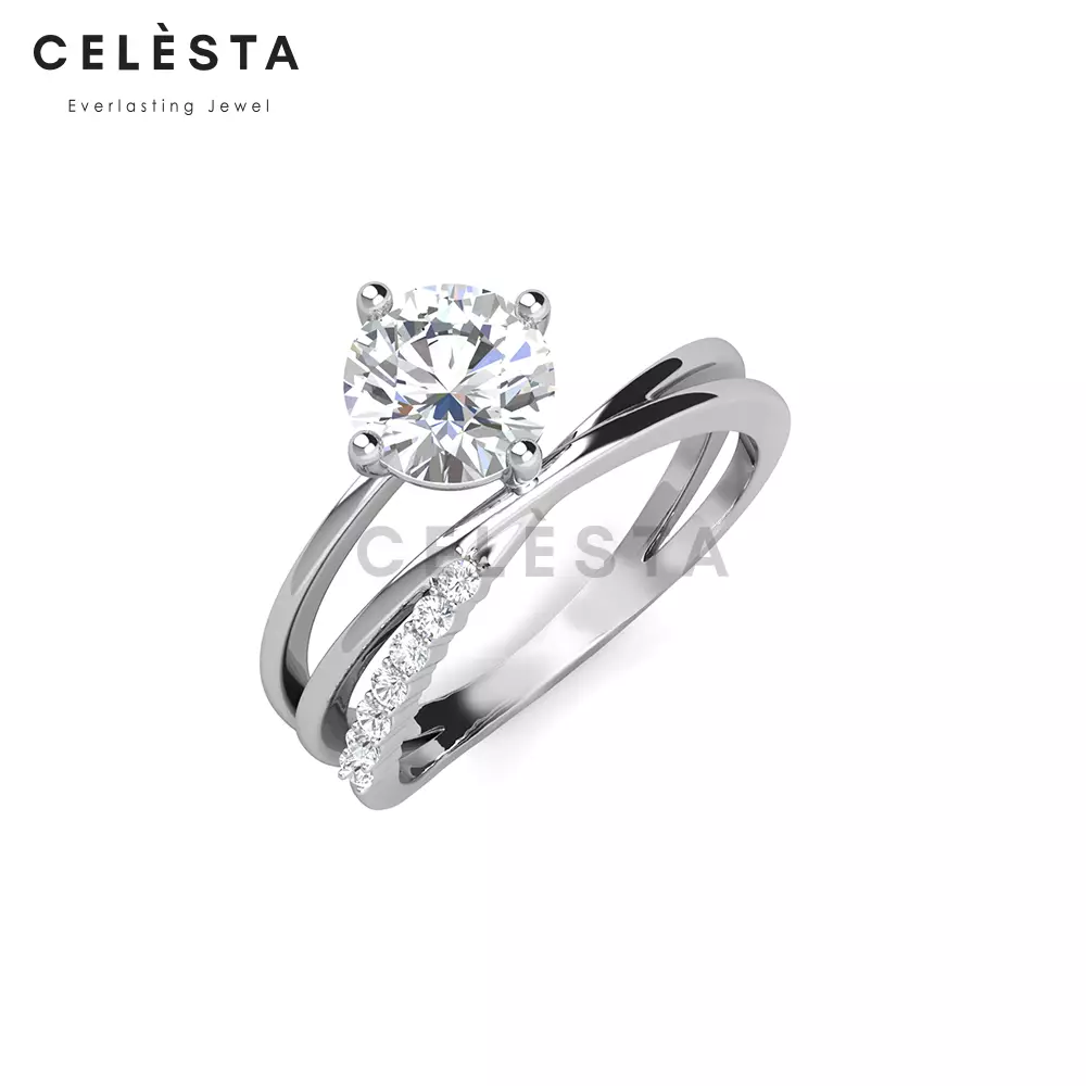 Berlian Moissanite Gilles Ring [GRA CERTIFICATE MOISSANITE DIAMOND] - Cincin 1CT  Moissanite Diamond 925 Silver Celesta by Her Jewellery