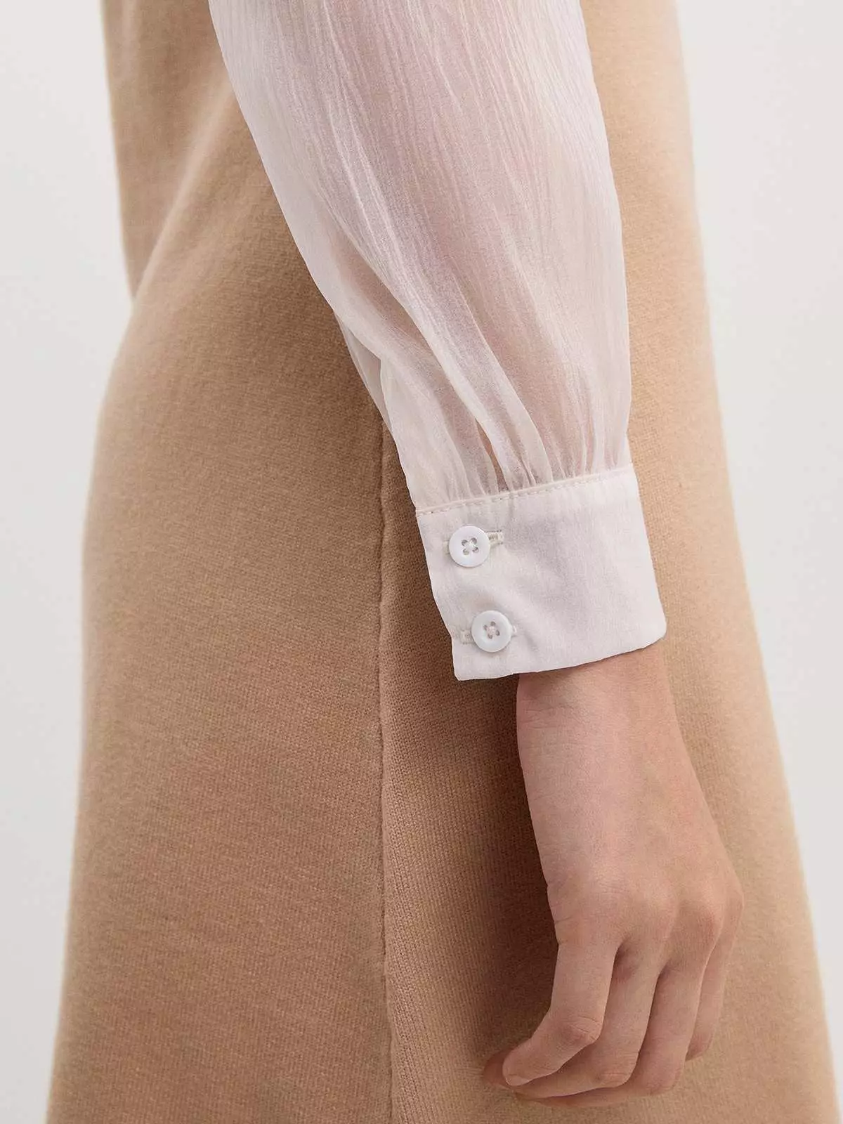 Contrast Sleeves Dress - Beige