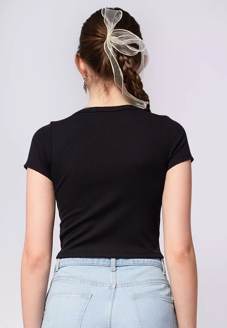 Round Neck Crop Rib T-Shirt