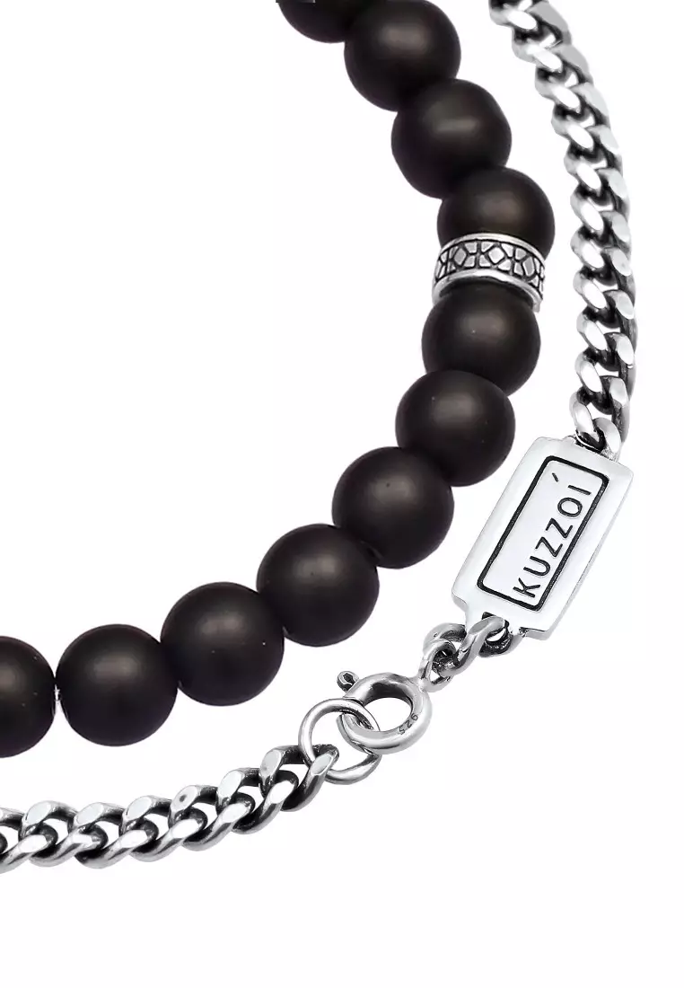 EXCLUSIVE Gelang Perhiasan Perak 925 Pria Set Onyx Stone