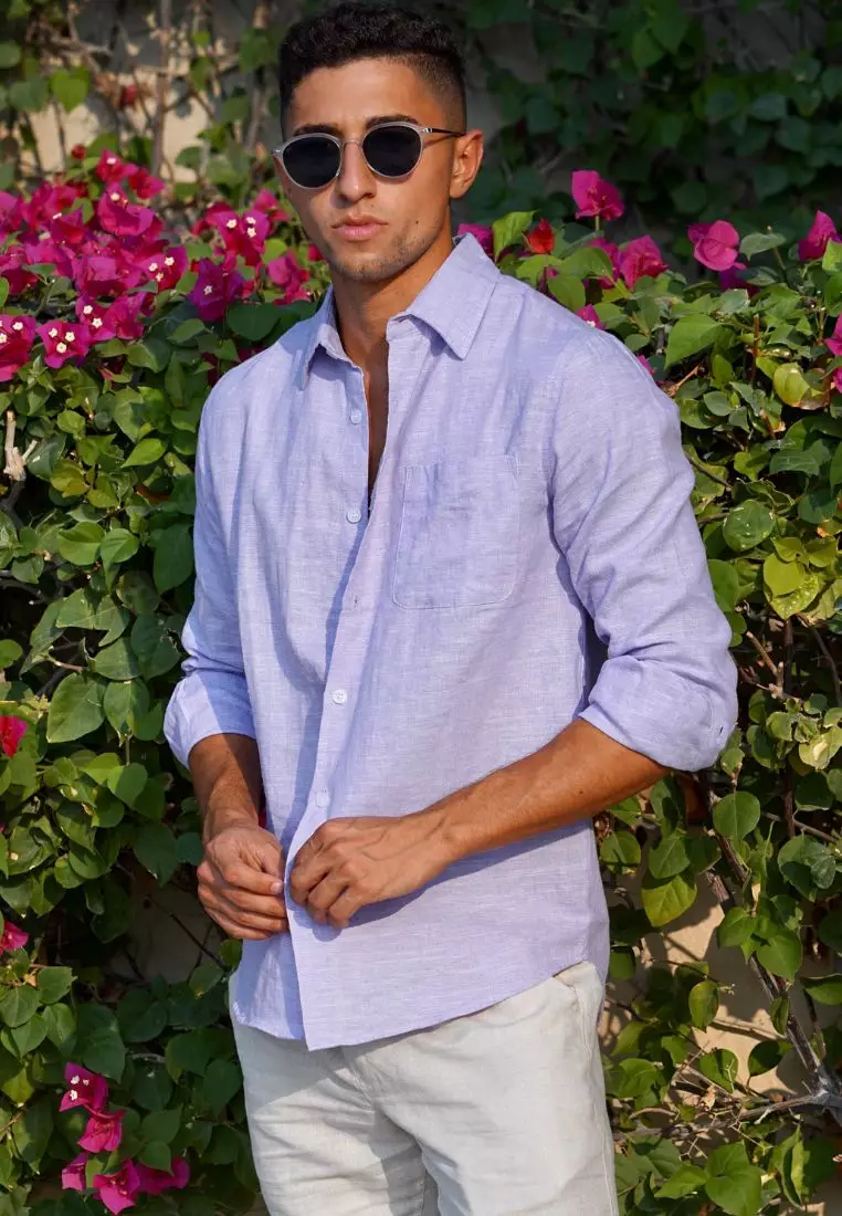 Violet Sky Kemeja Linen Lengan Panjang Pria Ungu Muda | Linen Long Sleeve Shirt Men Lilac