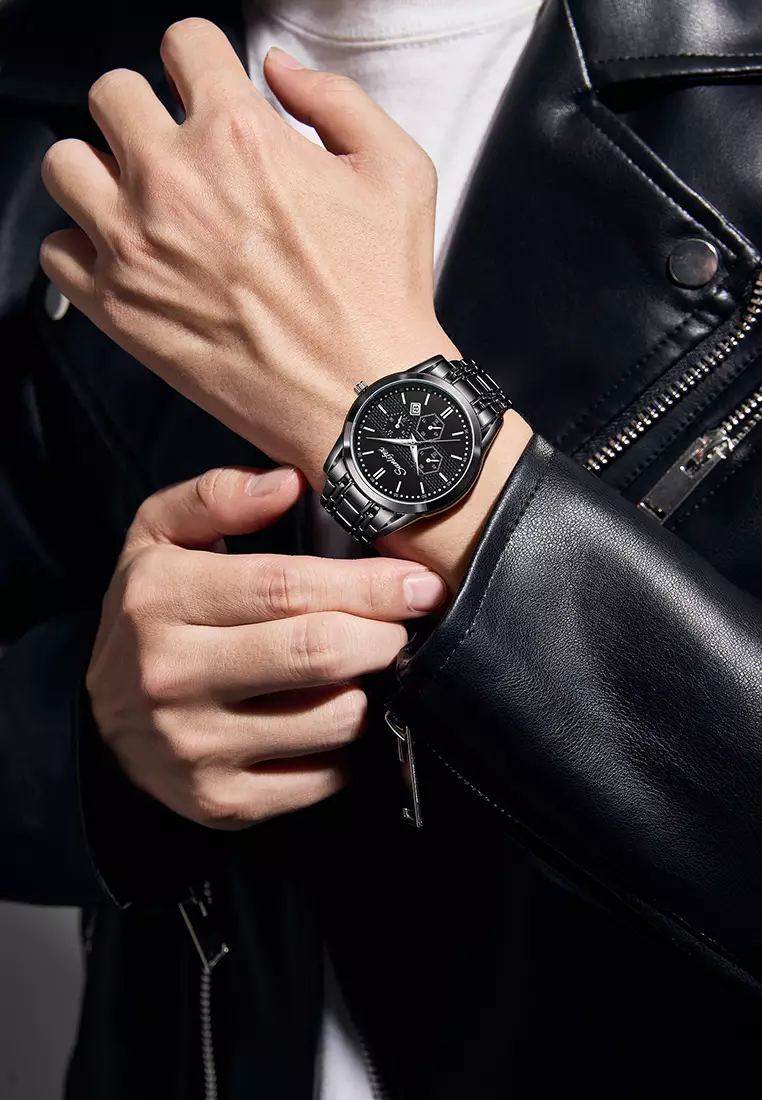 Jam Tangan Pria 9035 Analog Kalender Santai Tali Stainless Steel Jam Tangan Cowok White