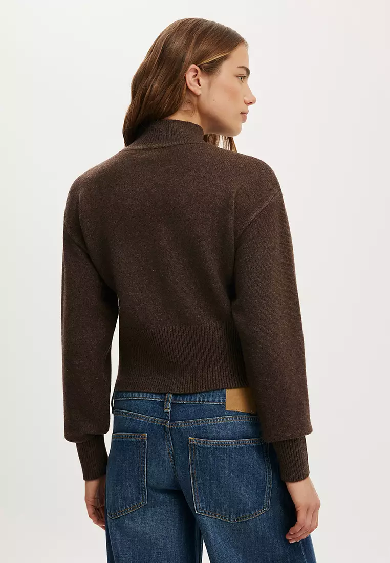 Lotus Cinched Zip Knit Bomber Sweater