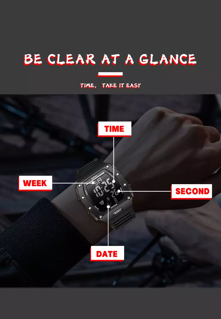 Jam Tangan Pria Digital Olahraga Multifungsi Tali silikon Anti Air Jam LED