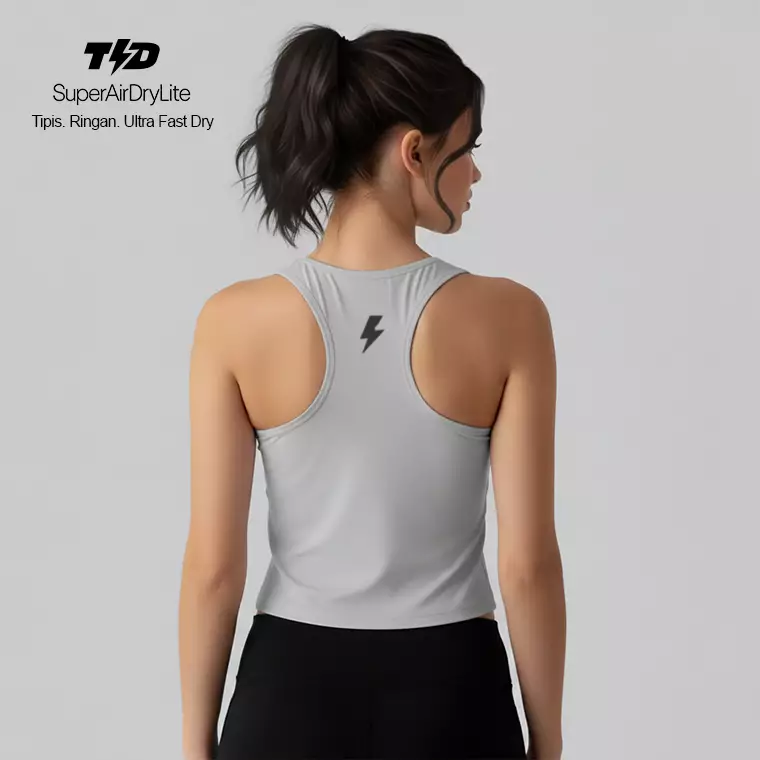 TDACTIVE Crop Tank Lari Padel lightweight cepat kering SuperAirdrylite 3lines abu muda tua LSE95