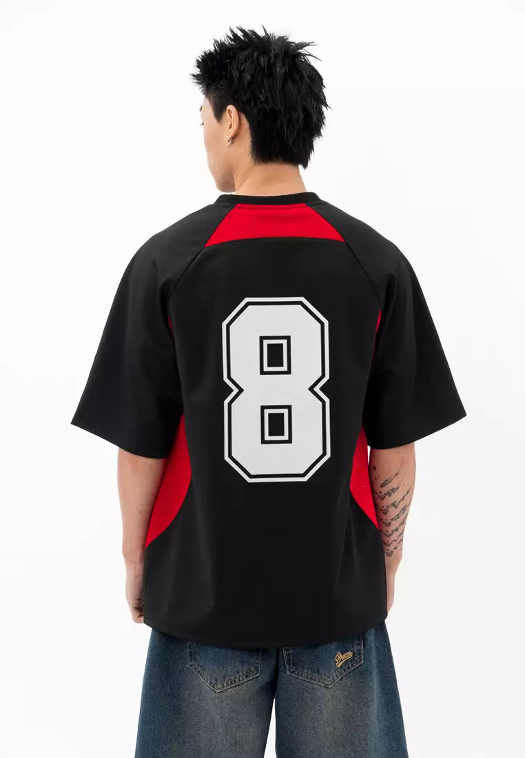 DRUM S. Lucky 8 Patch Reflective Raglan Oversized Tee- Black