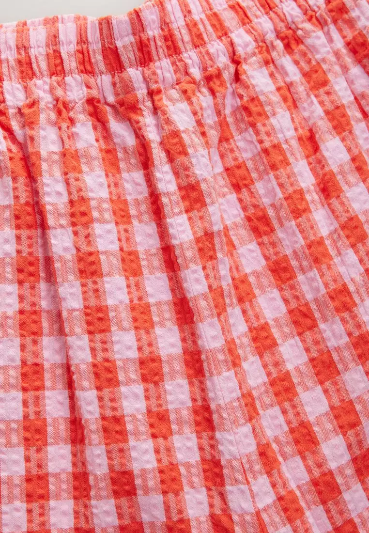 100% Cotton Textured Gingham Wide Leg Trousers