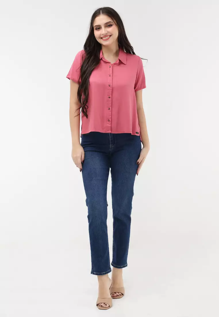 Single Twill Woven Short Sleeves Blouse