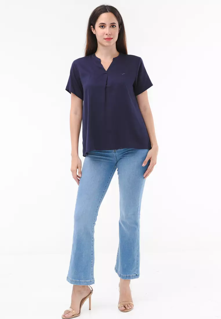Plain Single Bold Twill Short Sleeve Blouse