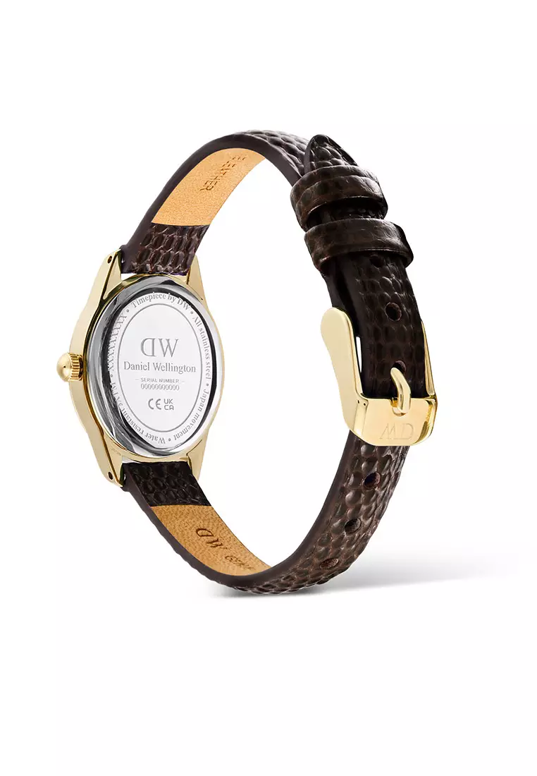 Ophelia Mini Dark Brown Lizard White Guilloché Gold - Women Watch Stainless Steel Leather Strap watch DW Official Authentic Original jam tanggan perempuan DW jam tangan