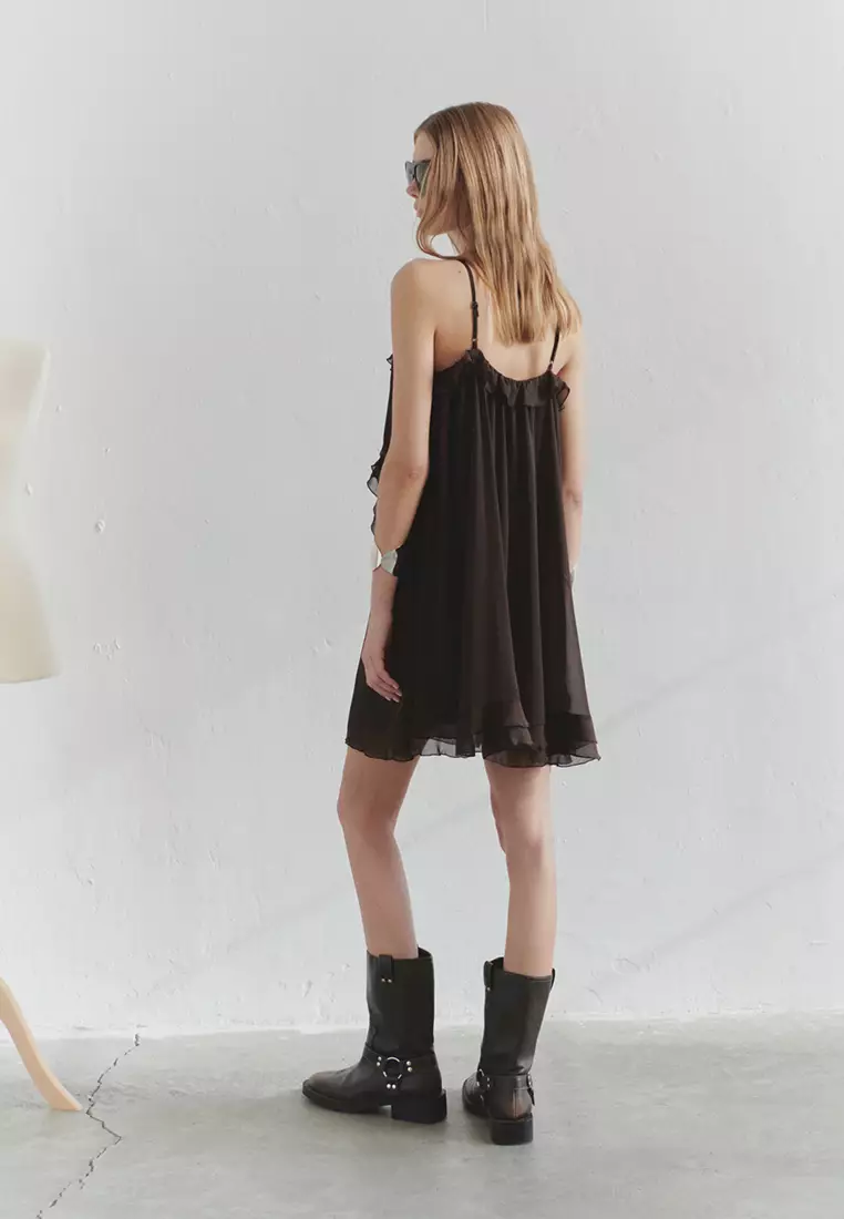 Limited Edition Brown Ruffle Mini Woven Dress TWOSS25EL00516