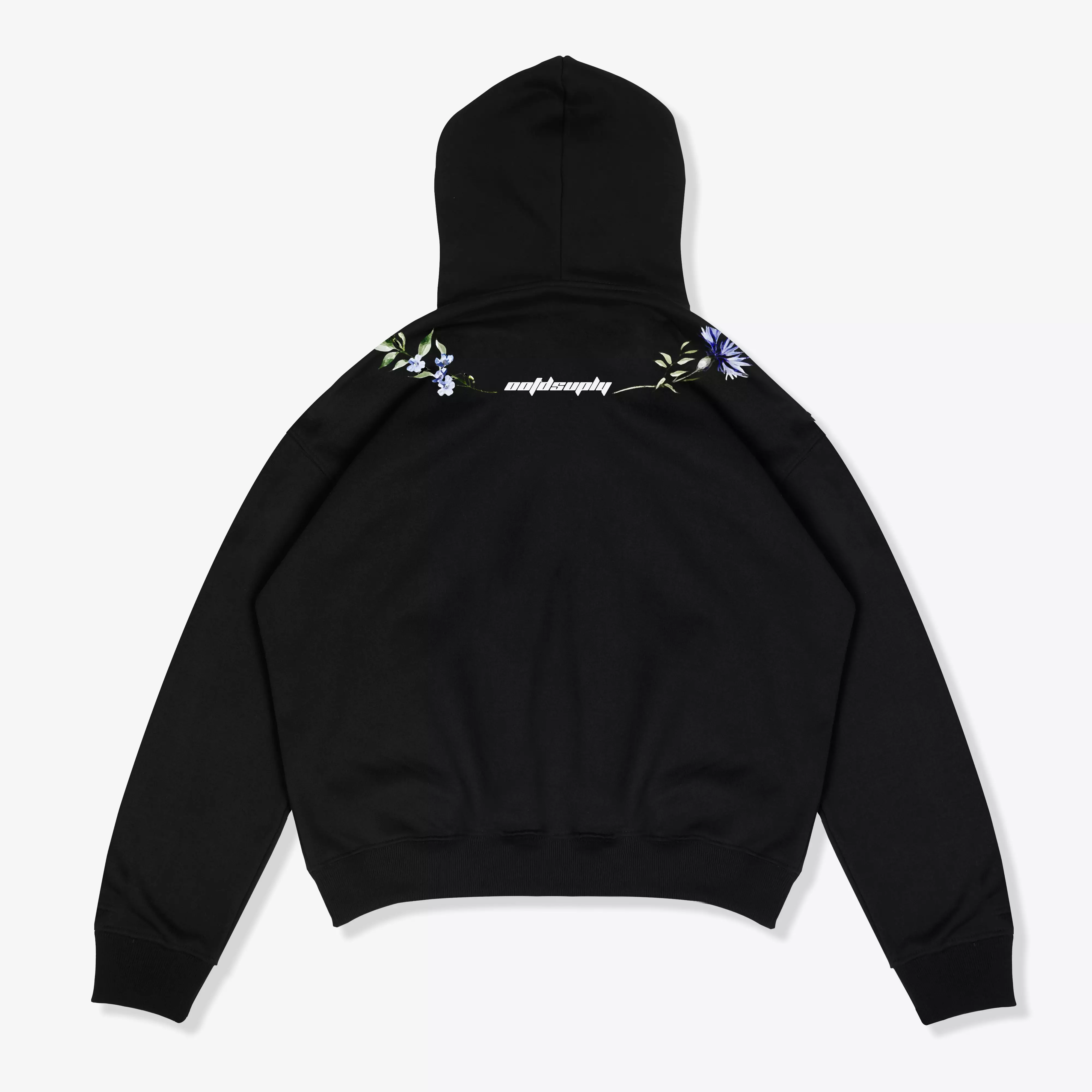 OOTDSUPPLY Hoodie Boxy Fit 375gsm Chamomiles Black l Hoodie Boxyfit Heavyweight | HDBX012