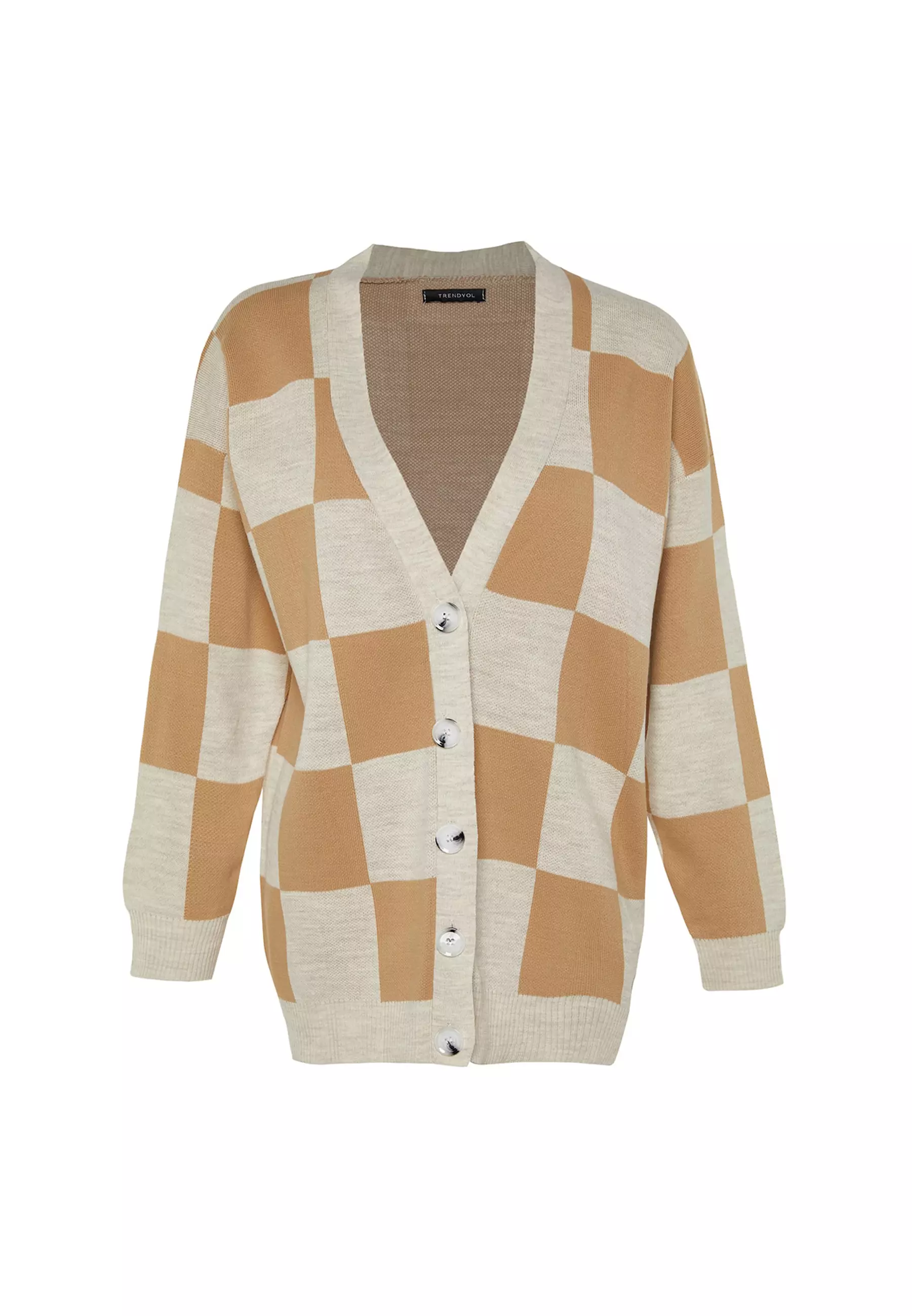 Check Pattern Knit Cardigan