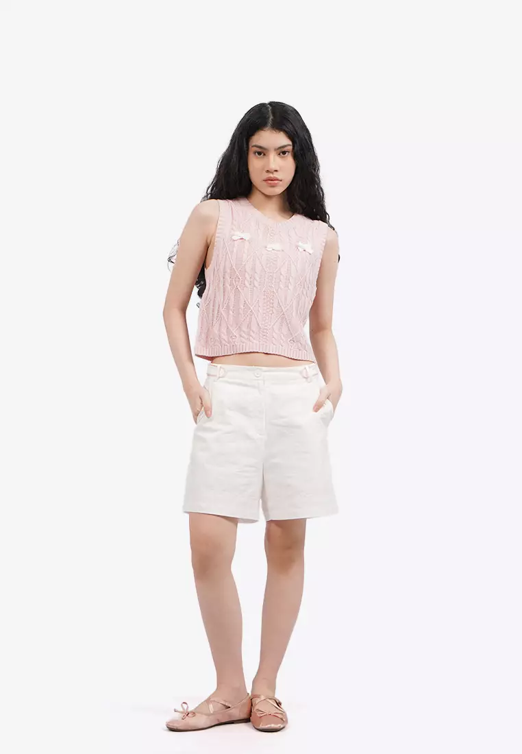 Sleeveless Knit Top with Ribbon Details