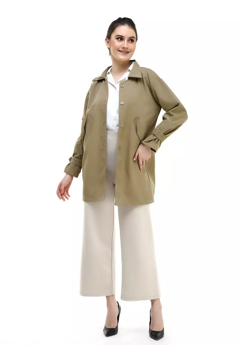 Qemsya Blazer Wanita Four Botton Casual Material Baby Canvas ORIGINAL - Cream