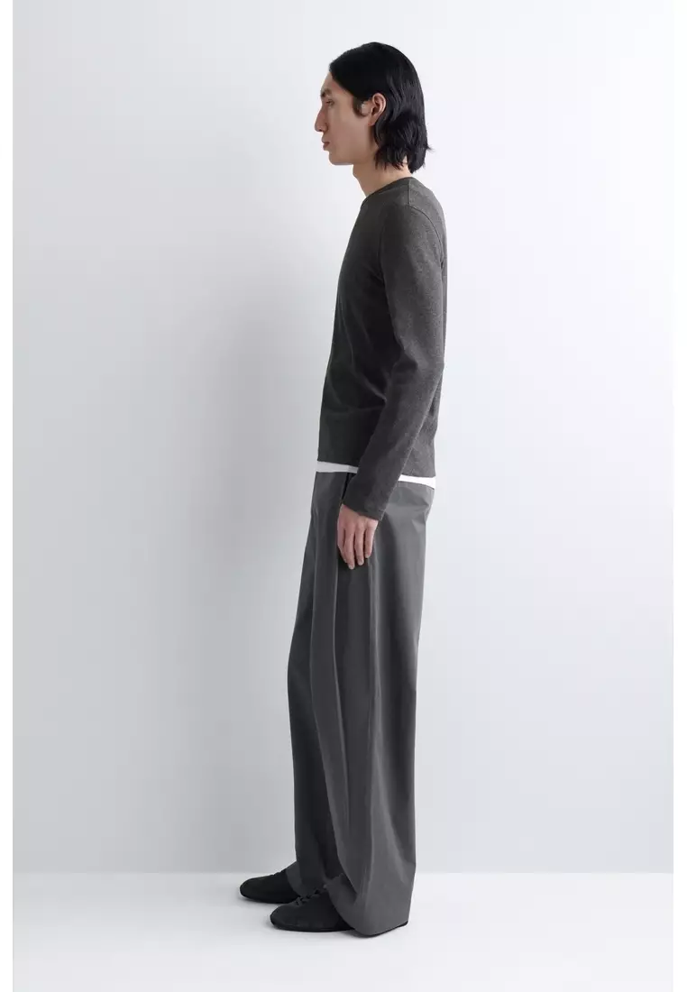 PLEATED COTTON RELAXED-FIT WIDE-LEG TROUSERS