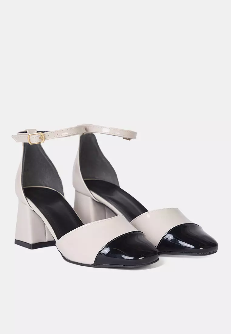 Color Block Round Toe Women's Mary Jane Block Heeled Shoes Takss25To00024