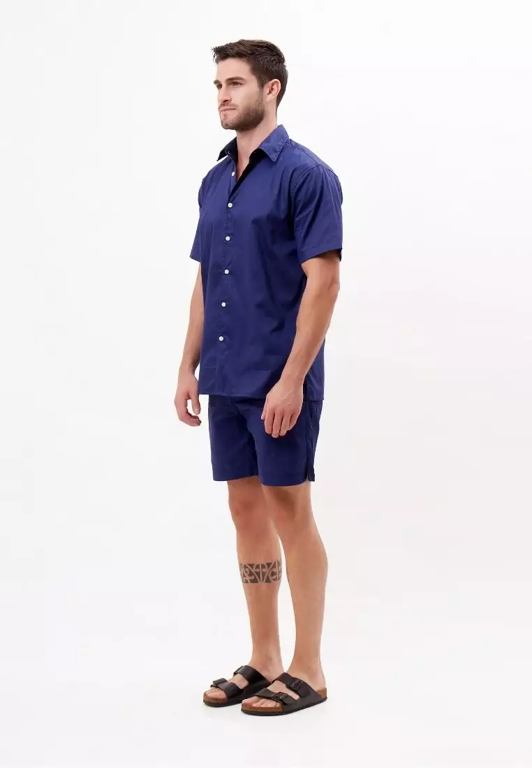 Luca Kemeja Pendek Pria Katun Organik Navy | Organic Cotton Short Sleeves Shirt Men Navy
