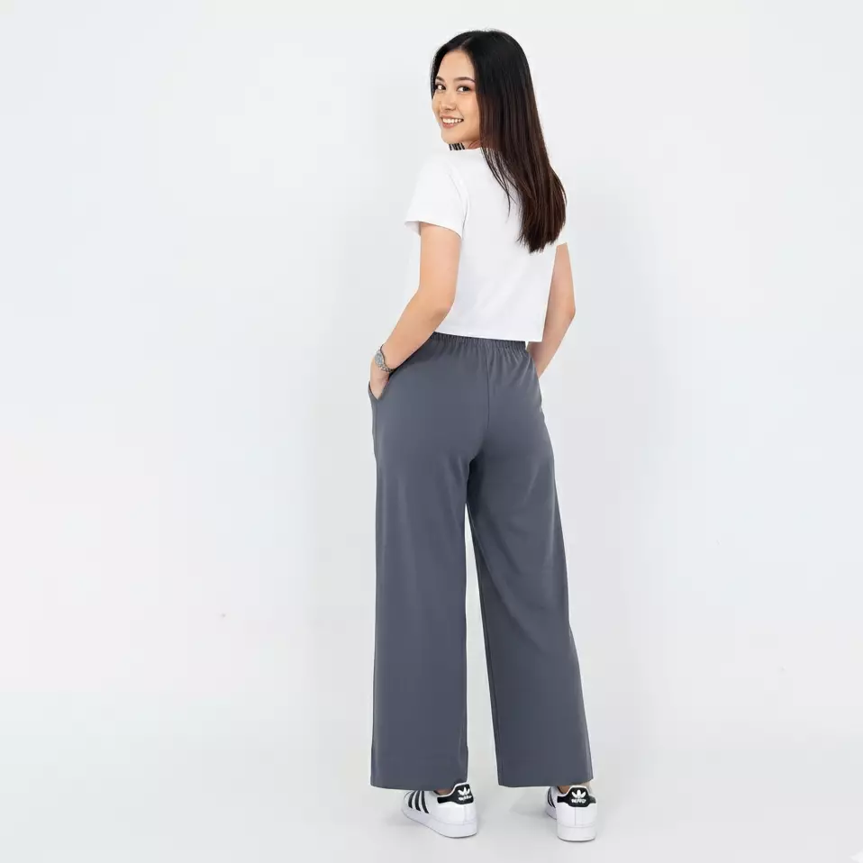 Jasmine Wide Terry Pants - Celana Panjang Wanita Grey
