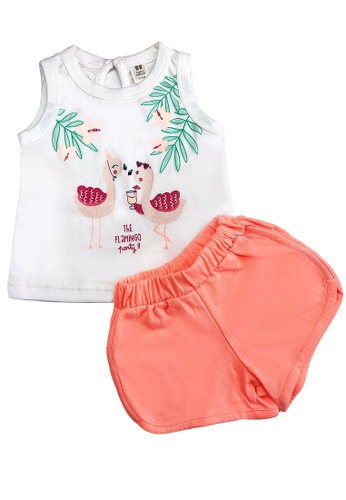 Toffyhouse white and orange Flamingo Party Shorts & Tee Set D4CF7KA6180D9FGS_1