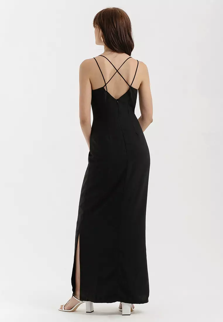 Cross Strap Back Maxi Dress in Black