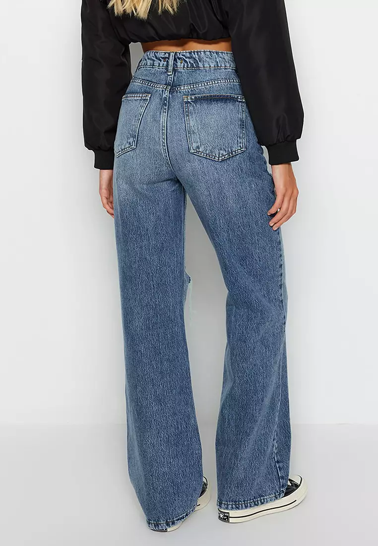 Ripped High Waist Wide Leg Jeans