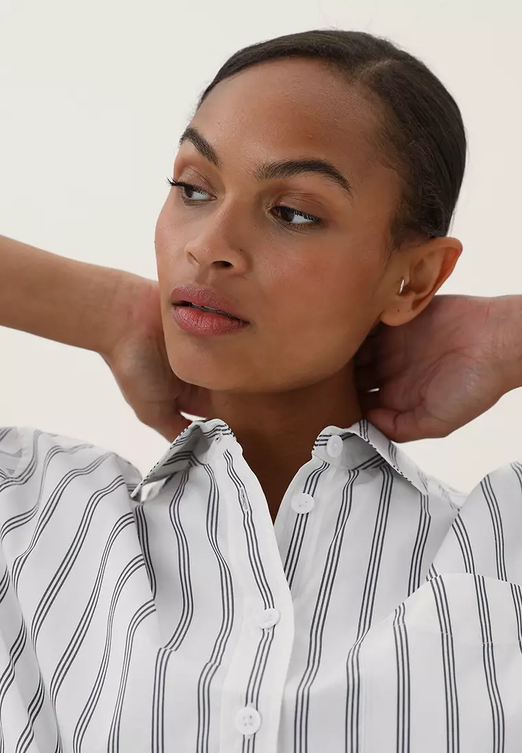 Pure Cotton Striped Oversized Girlfriend Style Shirt