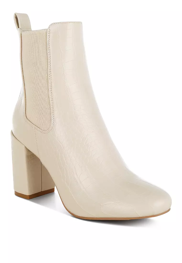 Buy London Rag Faux Leather Block Heel Ankle Boots in Beige 2025