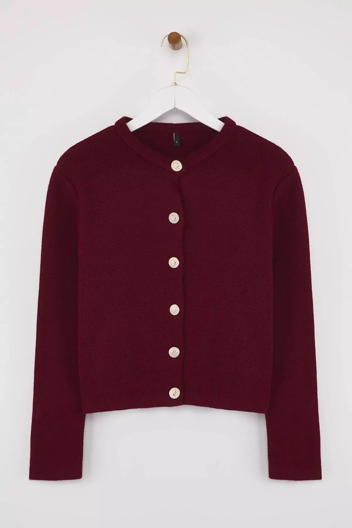 Burgundy Basic Jacket-Look Knitwear Cardigan
