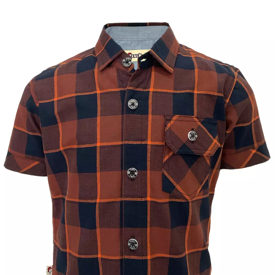 Pingu Kemeja Anak Laki Laki Kotak-Kotak Pendek Oren 92200732D