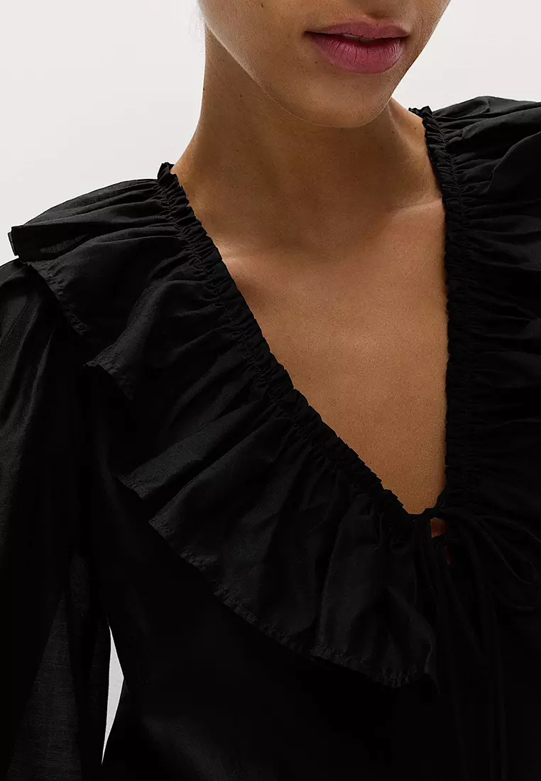 Lyocell Rich Frill Detail V-Neck Top