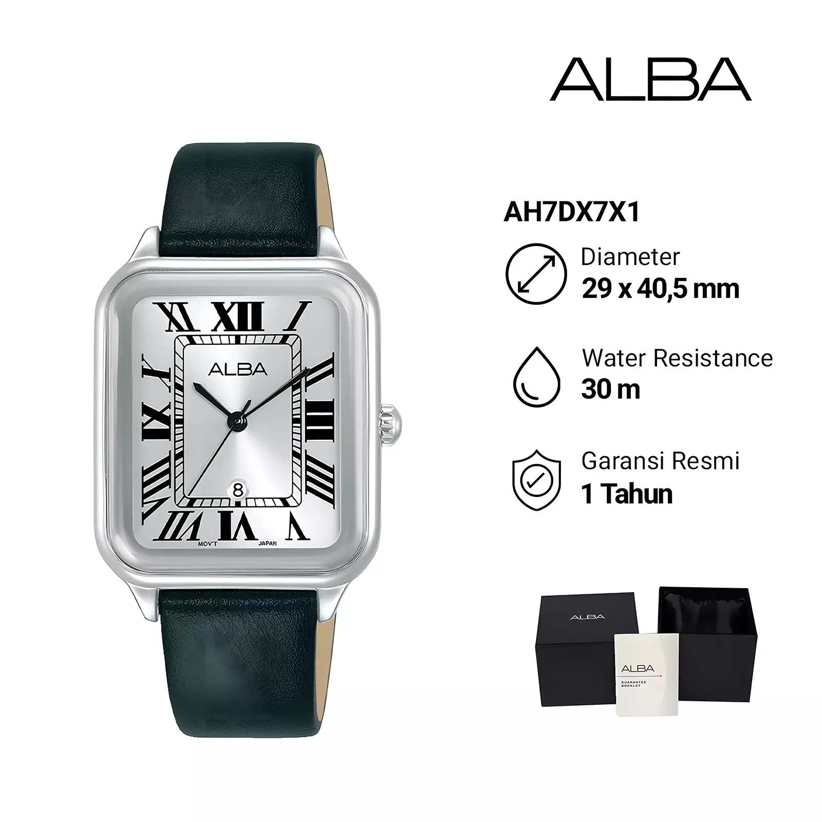 Alba Fashion - Jam Tangan Analog Wanita - Silver Stainless Case - Black Leather Strap - AH7DX7X1