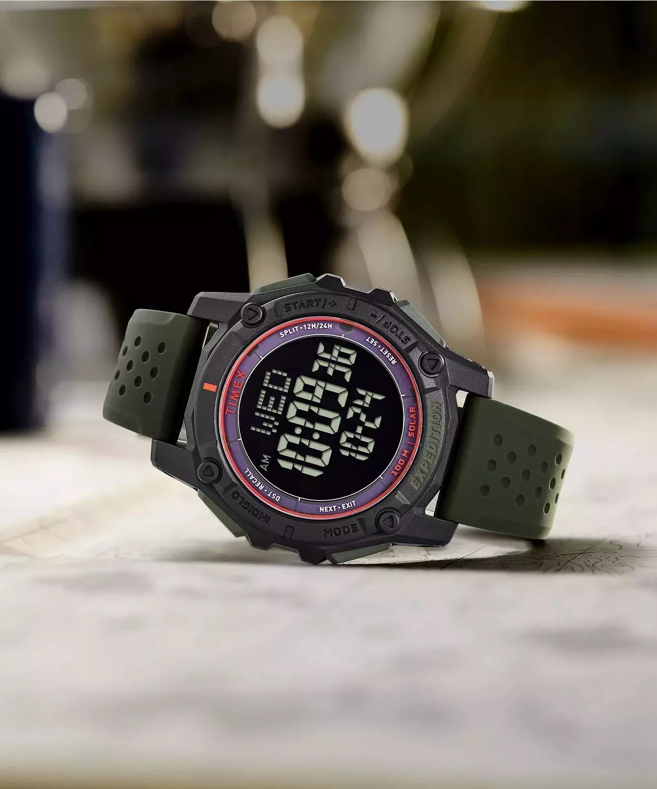 Jam Tangan Pria Timex Expedition Ridge Solar Chronograph Digital Dial Green Silicone Strap TW4B33700V5 Original