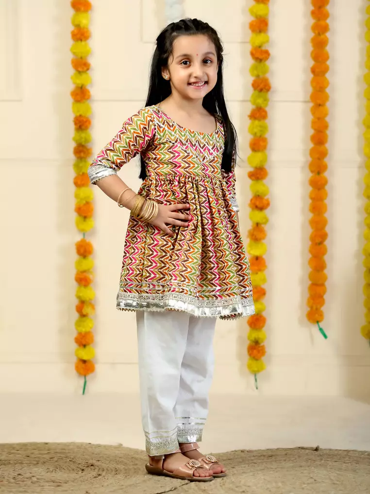 Rangrez Abstract Print Girls Anarkali Pajama Set