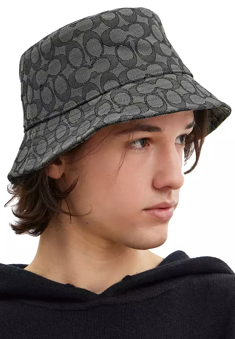 Coach Signature Jacquard Bucket Hat In Charcoal CH401 (M/L  display picture 3