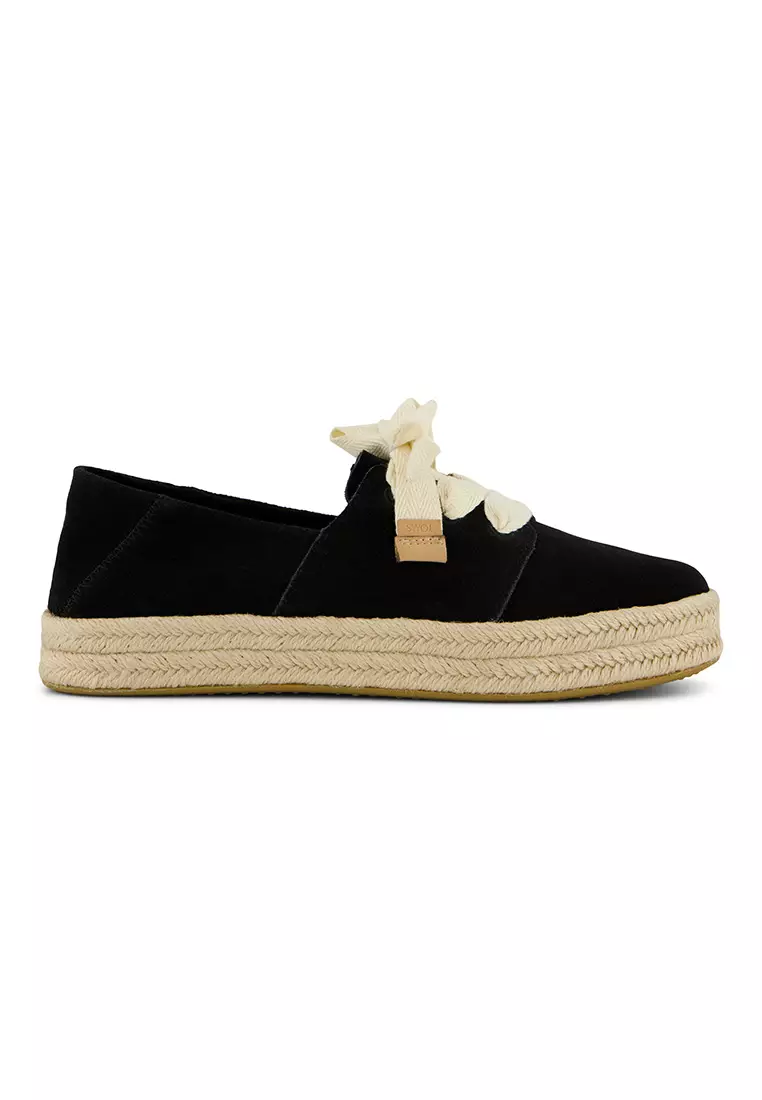 Jual TOMS TOMS Women Carolina Lace Up Black Suede Espadrille