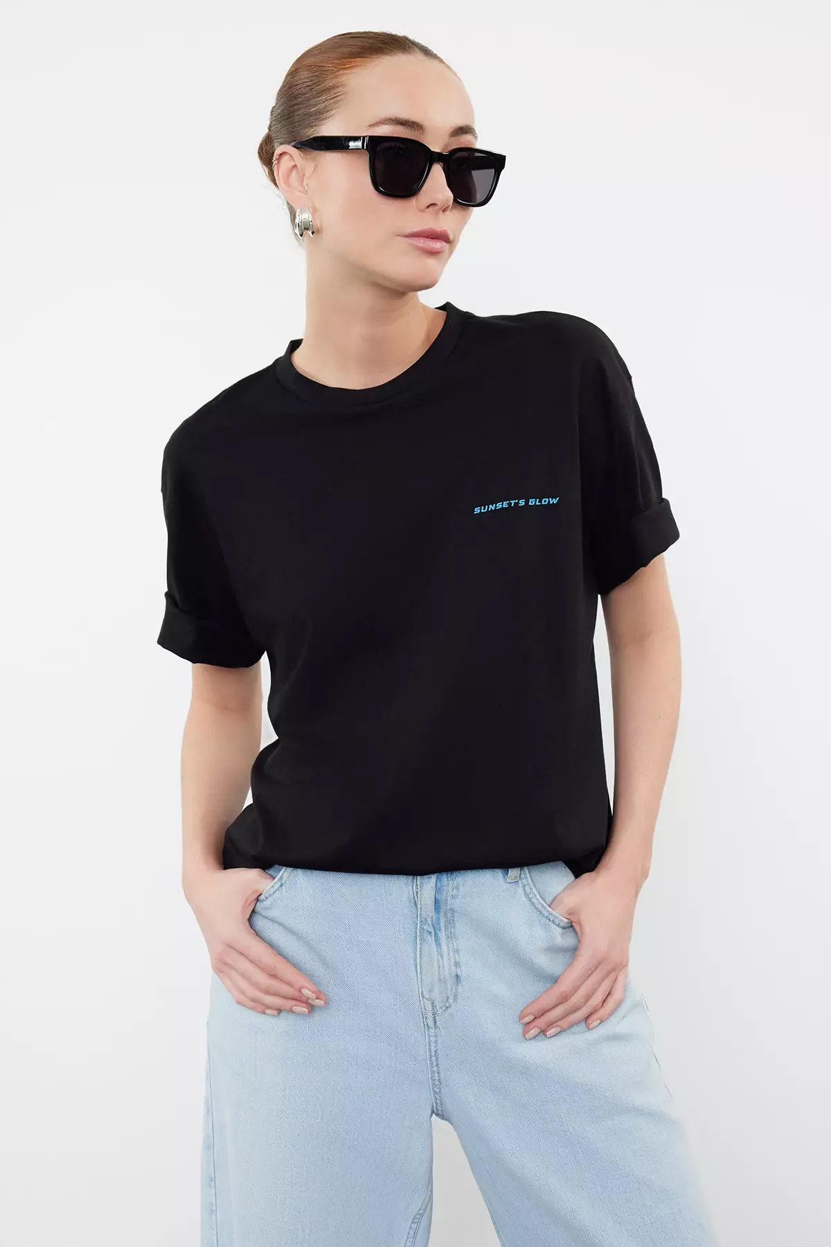 Black Premium 100% Cotton Printed Relaxed/Comfortable Fit Knitted T-Shirt TWOSS24TS00172