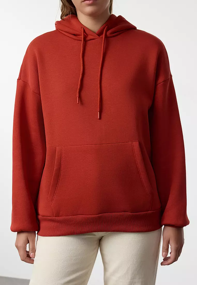 Thick Fleece Inside Oversize/Wide Fit Hooded Basic Knitted Sweatshirt