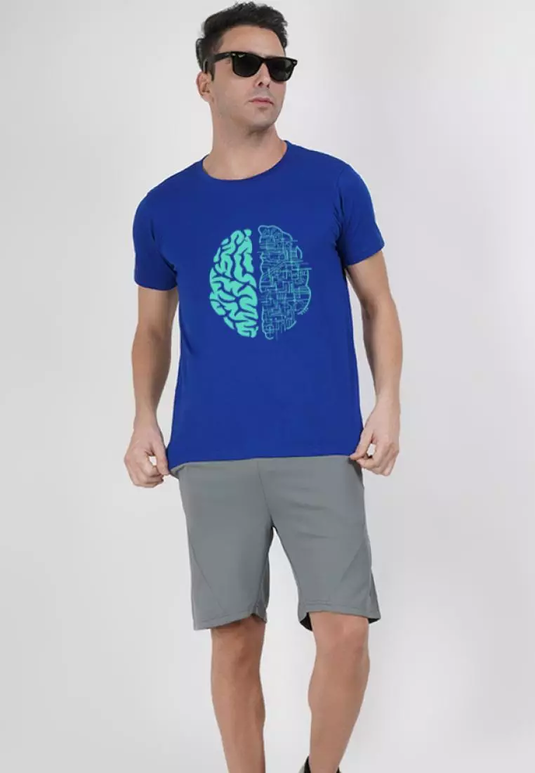 Electric Brain 图案蓝色棉质短袖宽松版型 T 恤