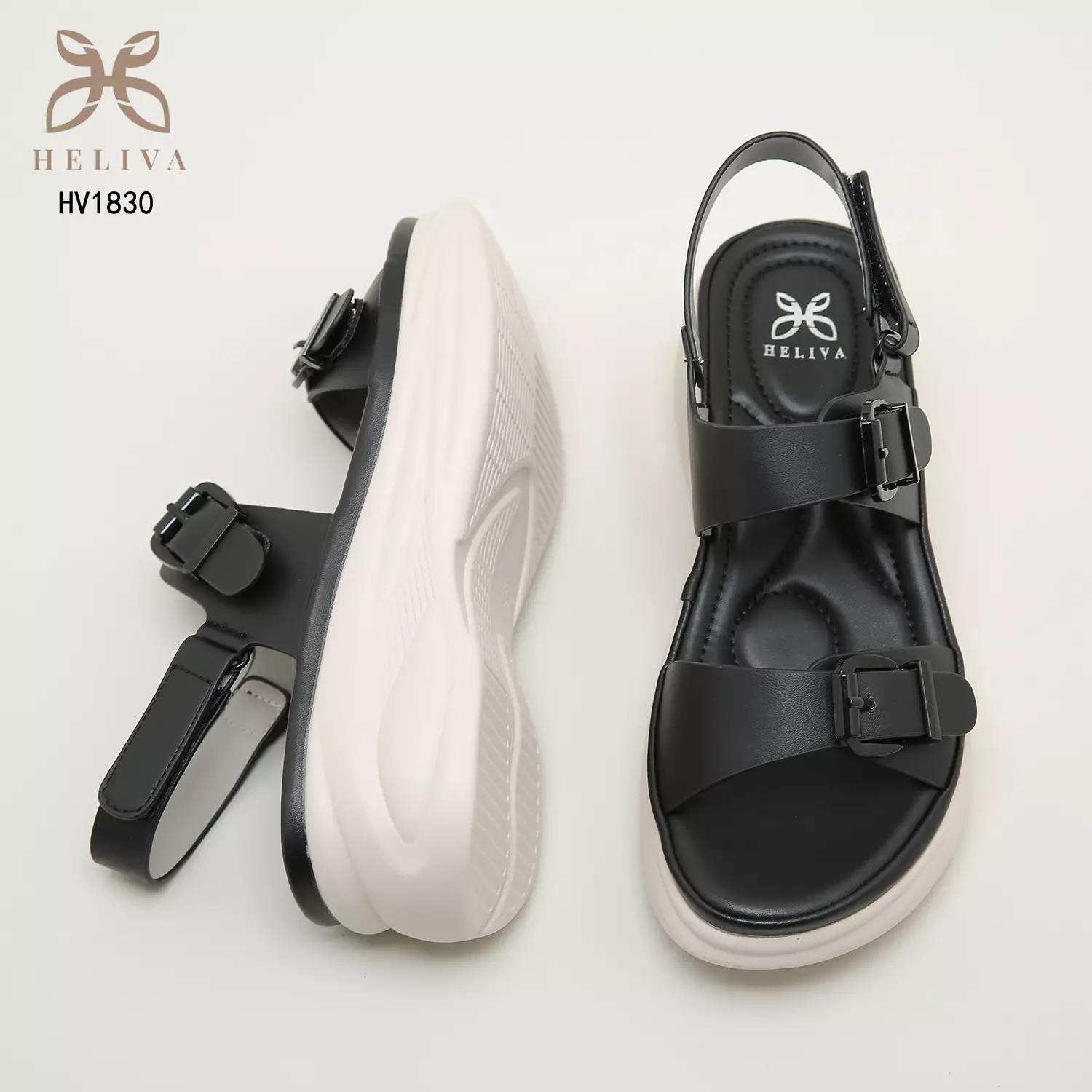 Heliva Savira Sandal Wedges Strap Buckle Hook Ankle Wrap Velcro