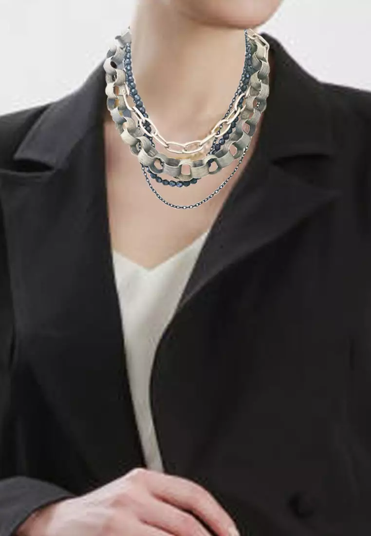 Women's Accessories Multilayer Chains Necklace Kalung Wanita Copper Gold & Black