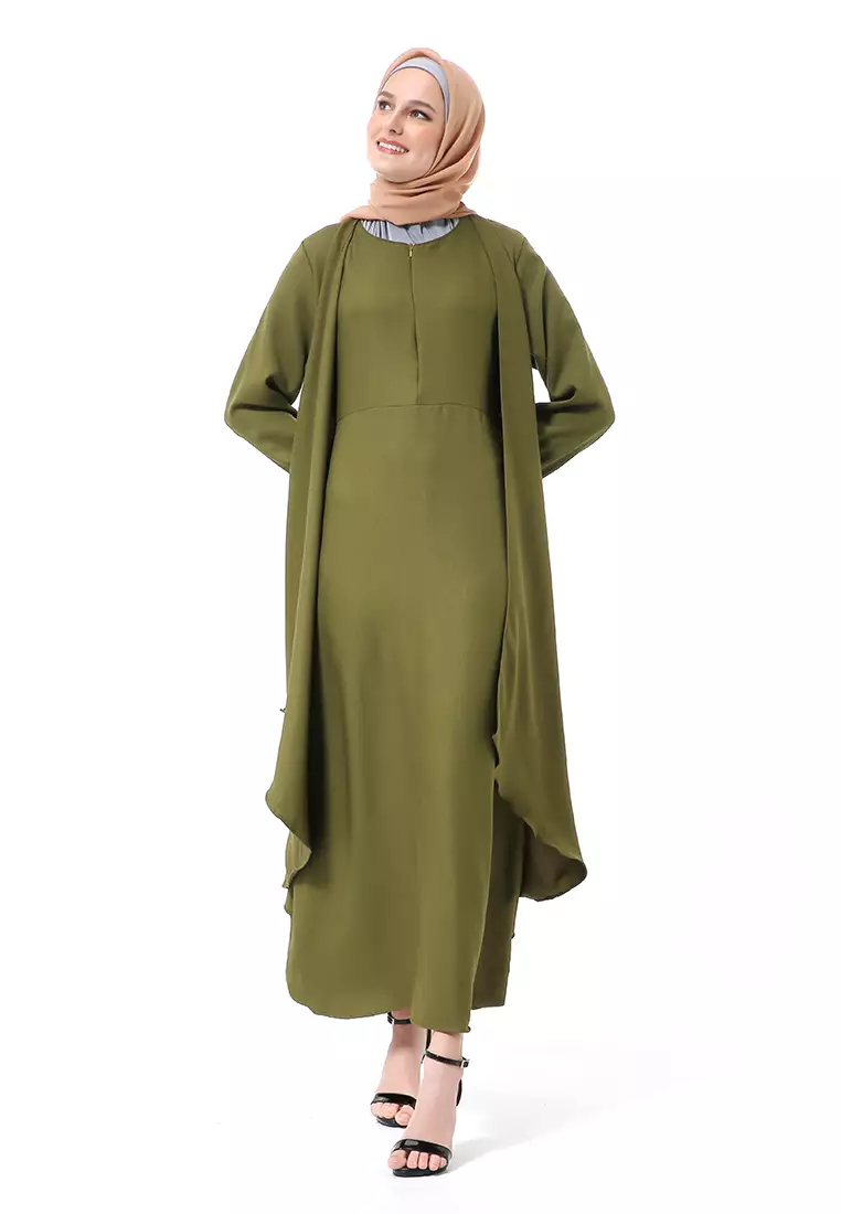Catline Dress Gamis Jumbo Syar'i Lengan Panjang Regular Fit Premium Quality - Army