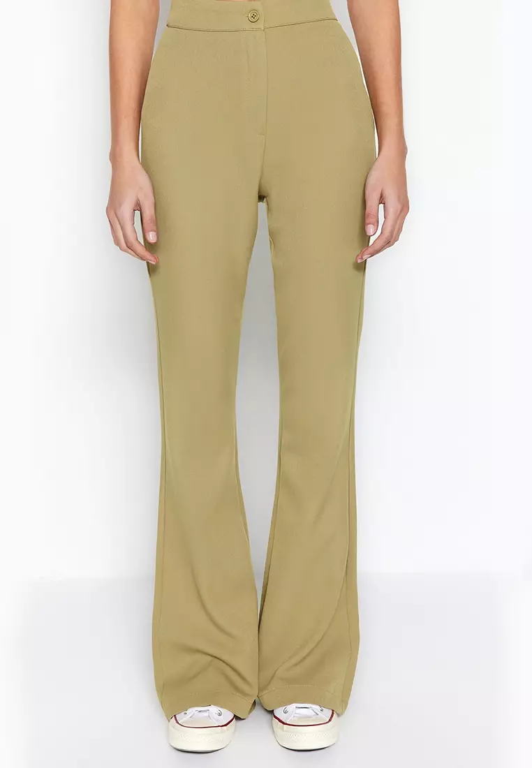 Womens khaki flare pants online