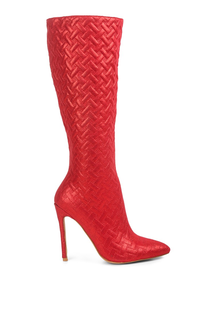 Red tinkles quilted high heeled calf boots