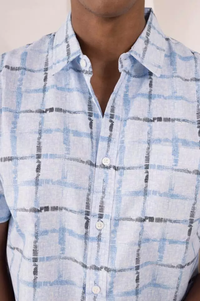 POLICE Kemeja Printing Cotton Soft Biru Regular Fit Pria