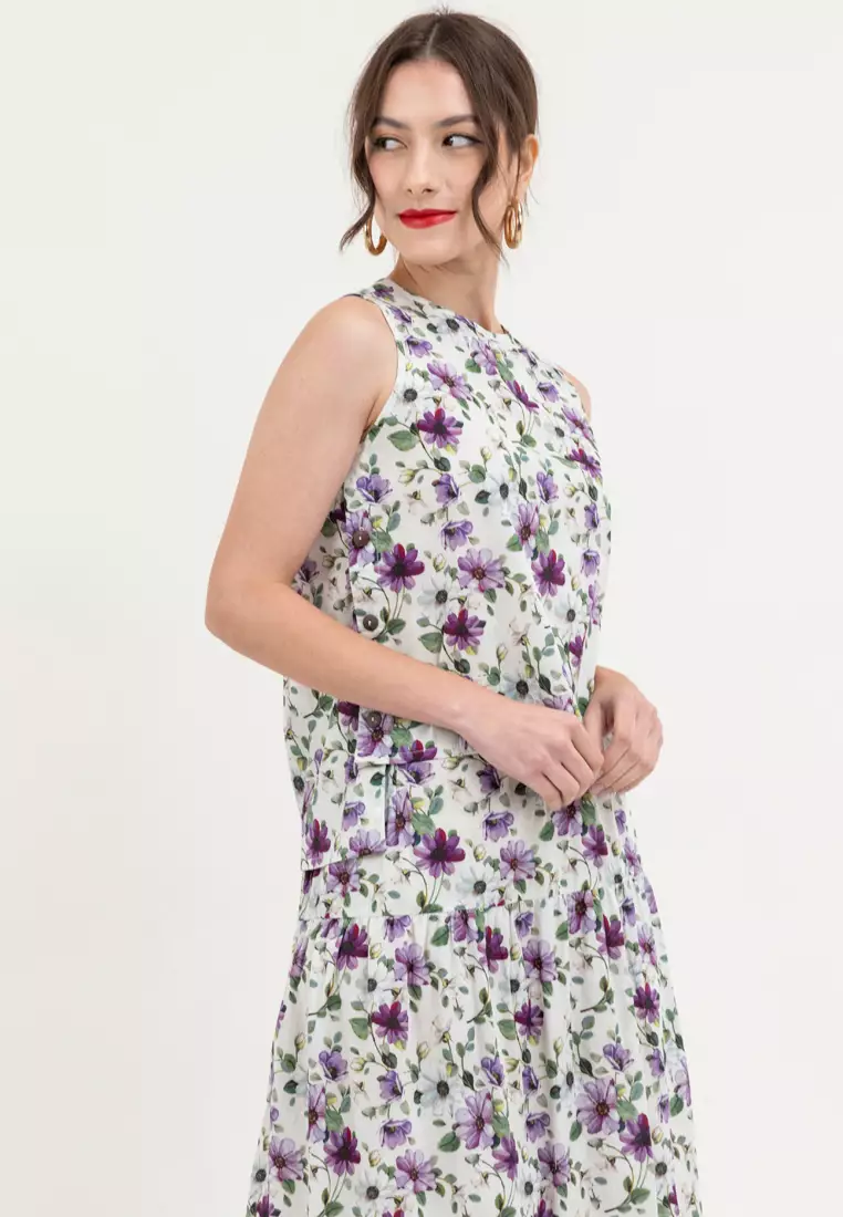 London Floral Blouse with Side Buttons