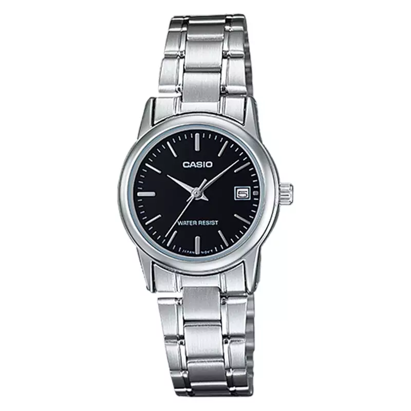 Jam Tangan Wanita Casio Standard LTP-V002D-1AUDF LTPV002 LTP-V002D Black Dial Stainless Steel Band