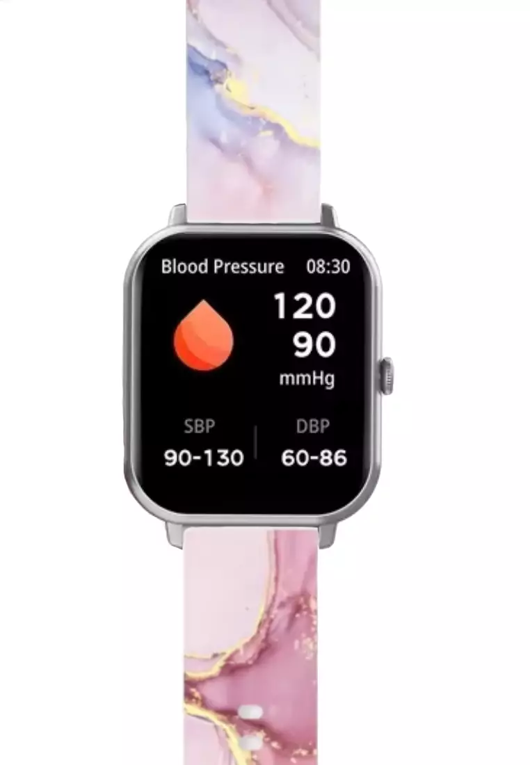 Zalora Special offer - IOS/Android Black SmartWatch with 2 Rubber Straps (Pink Marble/Grey)